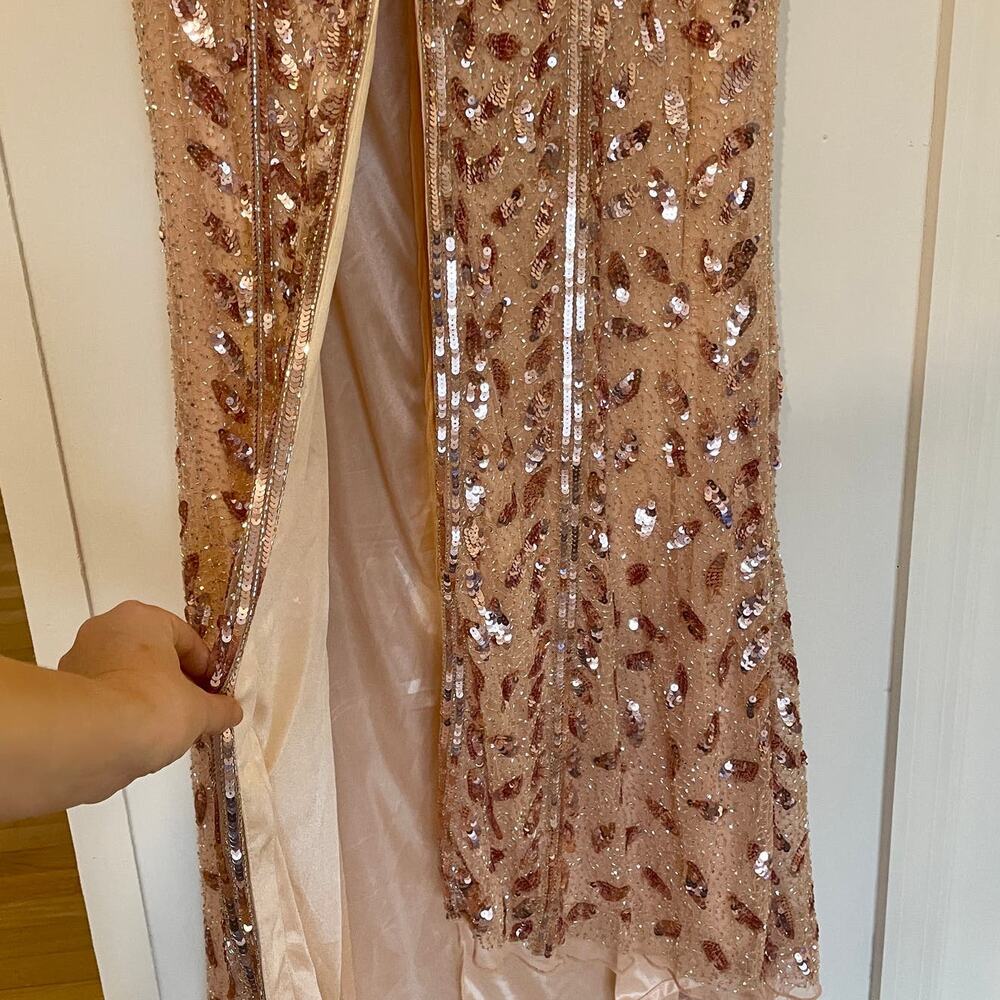 NWT Mac Duggal Rose Gold Embellished Long Sleeve Dress Formal Gown Sequins 14 - Picture 9 of 16